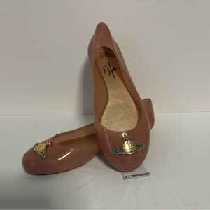 Vivienne Westwood Nude Pink Patent Flat Loafers with Gold Orb Emblem